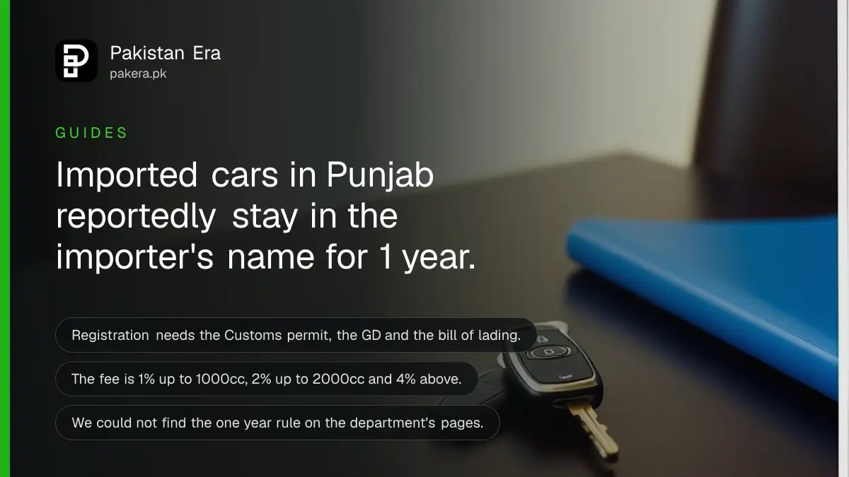 A set of car keys and a plain folder of import papers on a wooden desk at a registration counter in Punjab