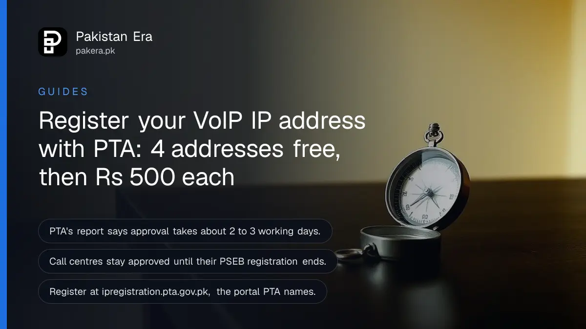 A compass on a dark wooden table, for a guide to registering an IP address with PTA for VoIP in Pakistan