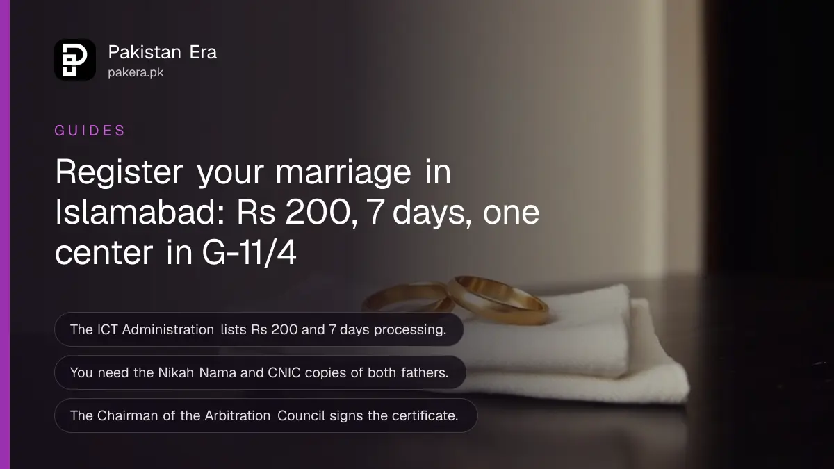 Two plain brass rings on a folded cloth, for a guide to marriage registration in Islamabad