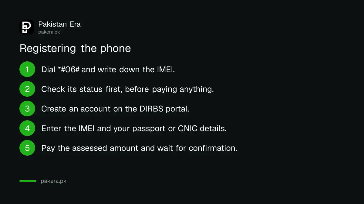 Steps to register a mobile phone with PTA through DIRBS