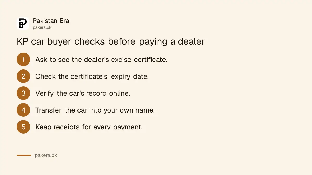 What a car buyer in Khyber Pakhtunkhwa should check with a dealer before paying