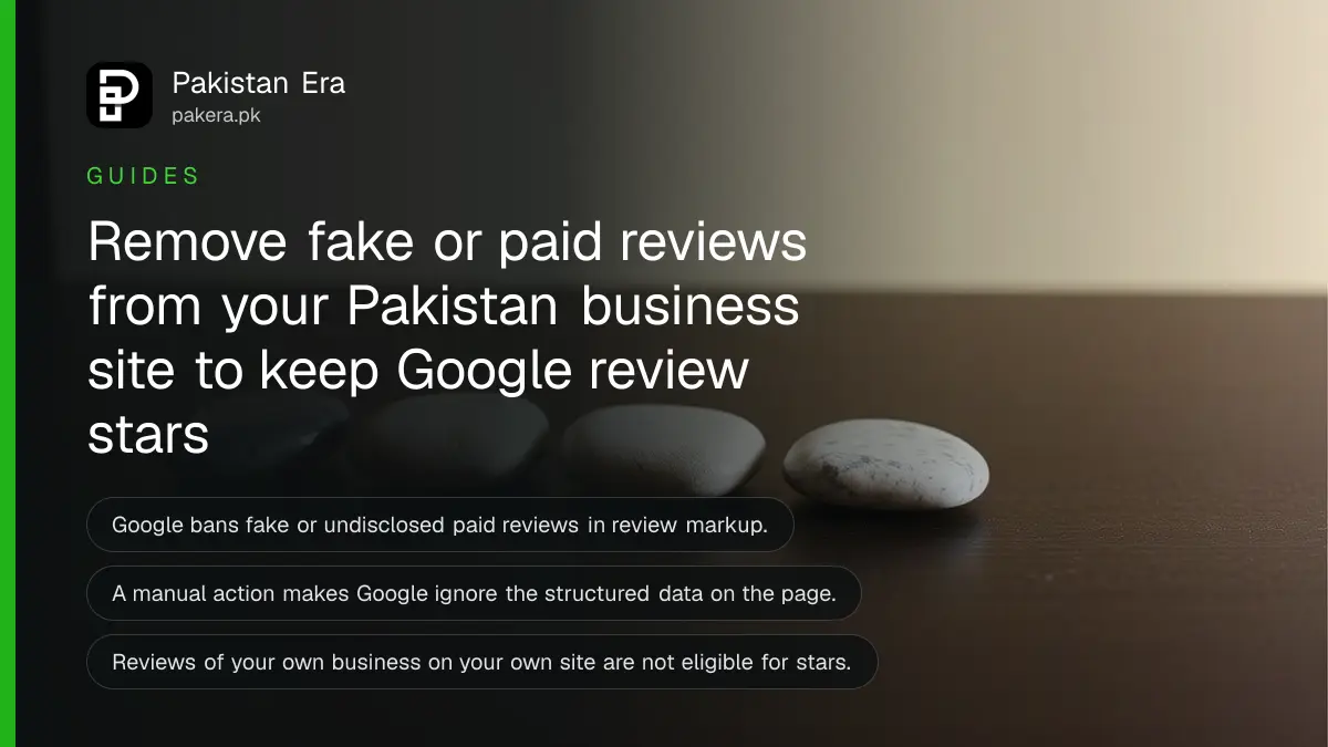 Five smooth stones in a row on a dark wooden table, for an article on fake reviews google review snippet