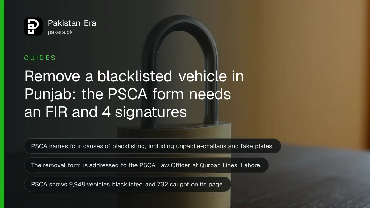 A brass padlock on a dark wooden table, for a guide on removing a vehicle from the Punjab Safe Cities blacklist