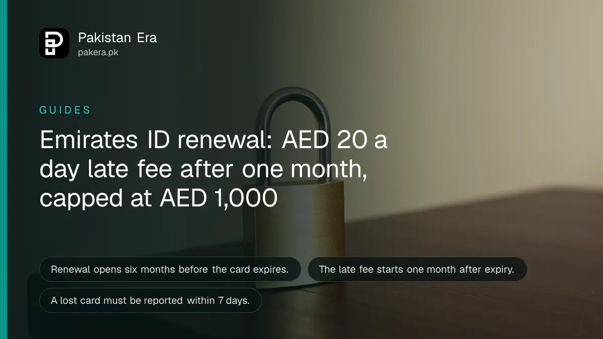 A brass padlock on a dark wooden table, for an article on emirates id renewal late fee