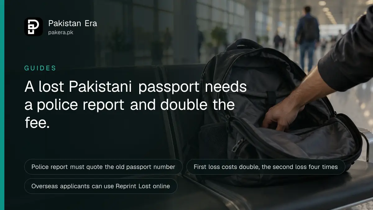 An empty open travel pouch on a hotel bed beside a phone lying face down, suggesting a missing passport