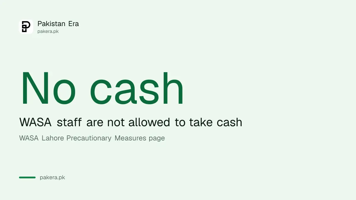 WASA Lahore warns that its staff are not allowed to take cash