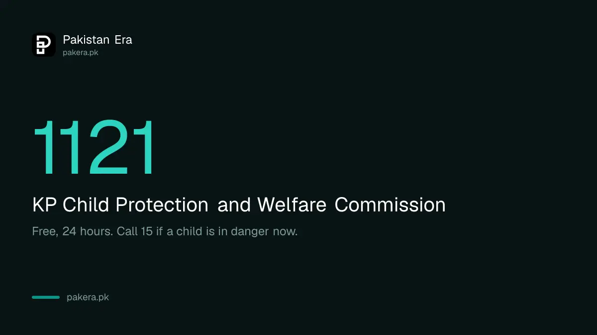 KP child protection helpline 1121, free and open 24 hours
