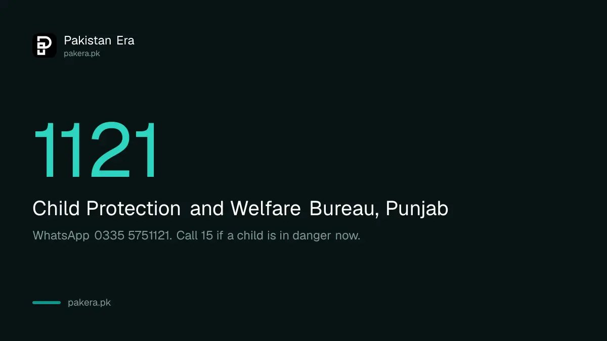 Child Protection and Welfare Bureau helpline 1121 for reporting child abuse in Punjab