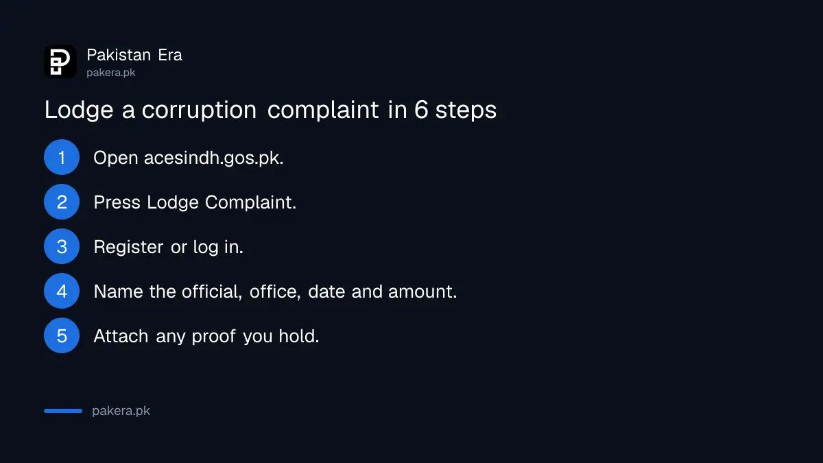 Six steps to lodge a corruption complaint with E&ACE Sindh online