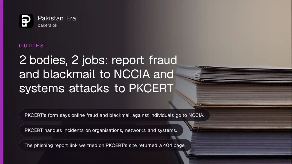 A stack of plain books on a dark wooden table, for a guide on where to report cyber problems in Pakistan