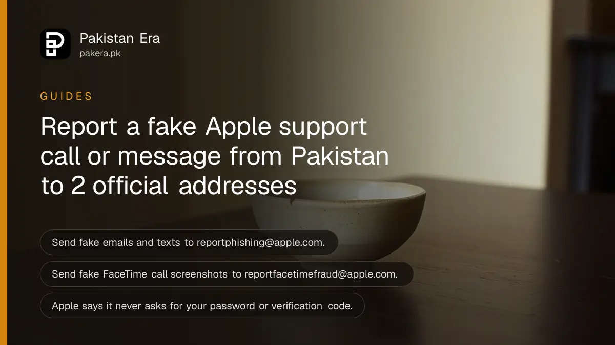A cracked ceramic bowl on a dark wooden table, for a guide on reporting fake Apple support scams in Pakistan