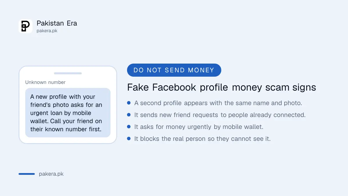 Signs that a fake Facebook profile is impersonating someone to ask for money