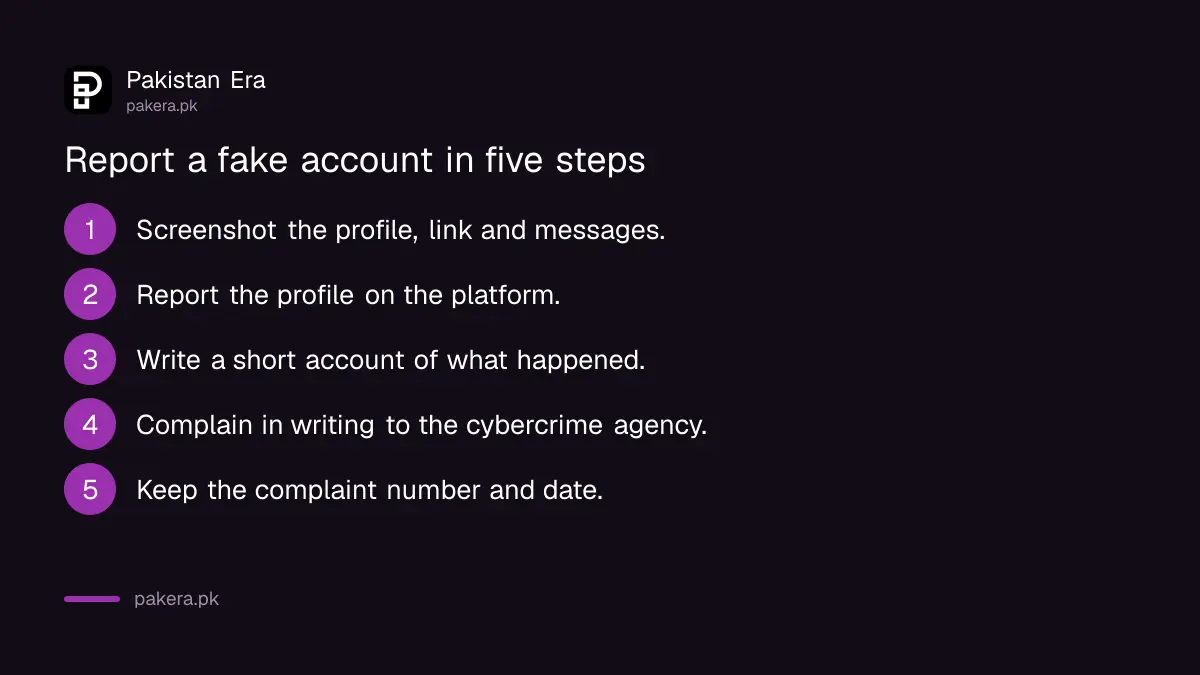 Steps to report a fake account or online stalking in Pakistan