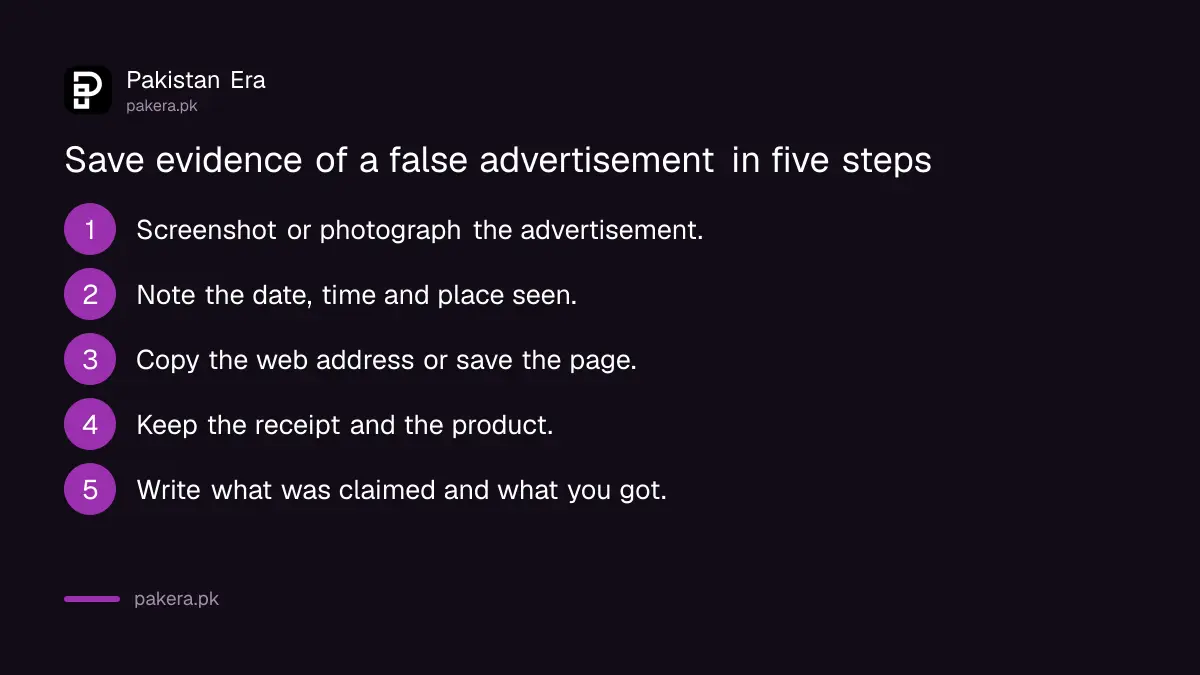 Five steps to save evidence of a false advertisement in Islamabad