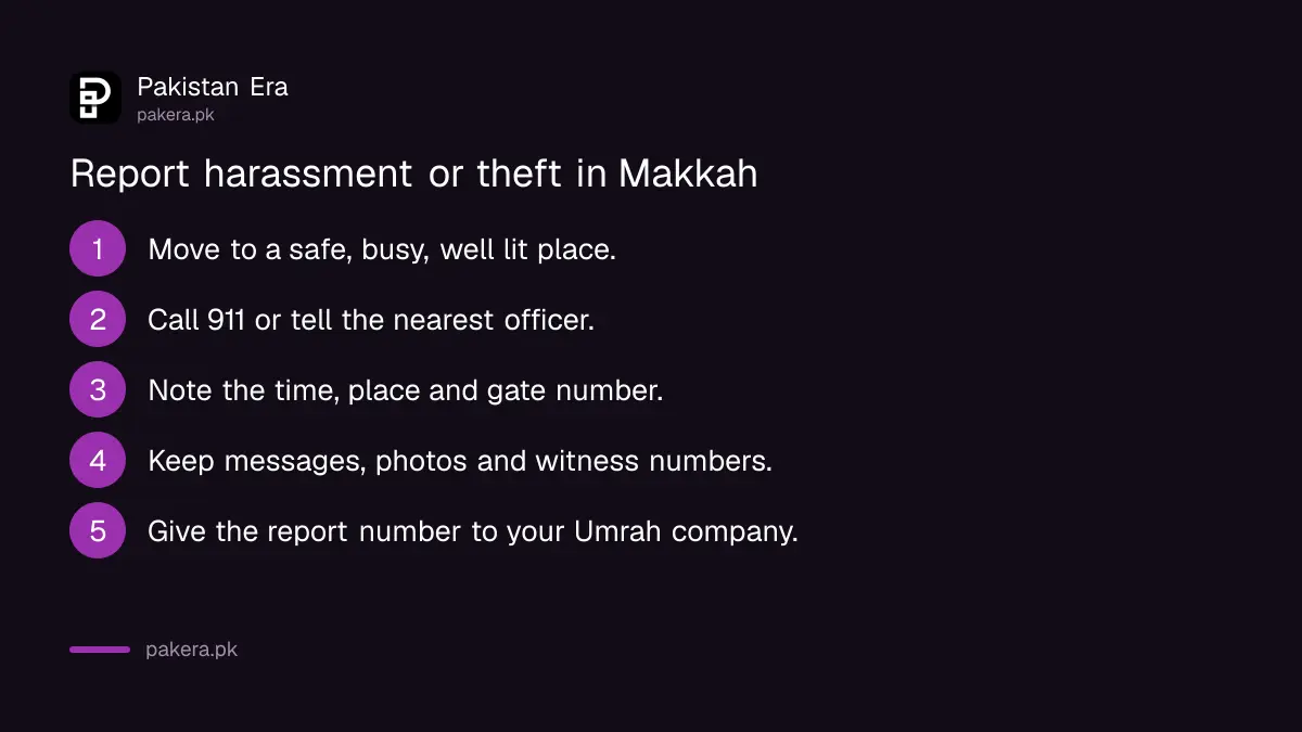Five steps to report harassment or theft in Makkah for Pakistani pilgrims