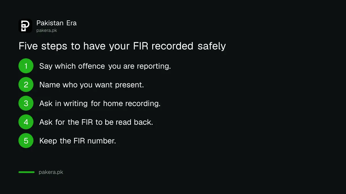 Steps to have a woman's FIR recorded with a female officer or at home