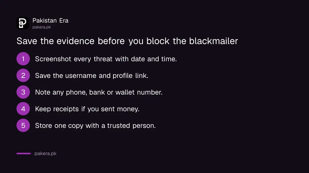 Five steps to save evidence before reporting online blackmail in Pakistan