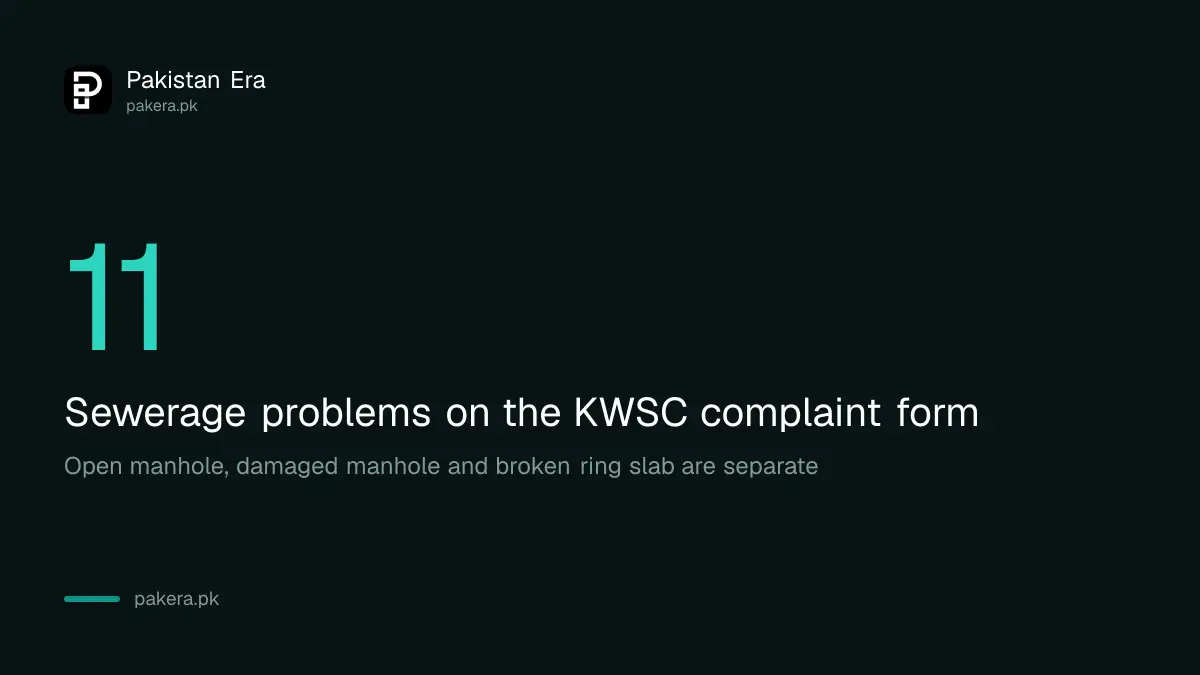 KWSC complaint form lists 11 sewerage problems including open manhole and damaged manhole