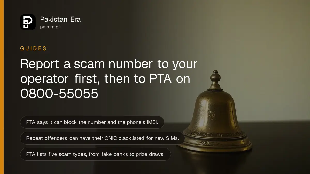 A brass bell on a dark wooden table, for a guide to reporting scam numbers to PTA in Pakistan