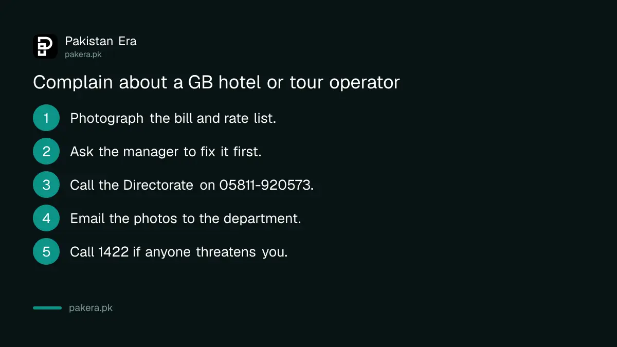 Steps to complain about a hotel or tour operator in Gilgit-Baltistan