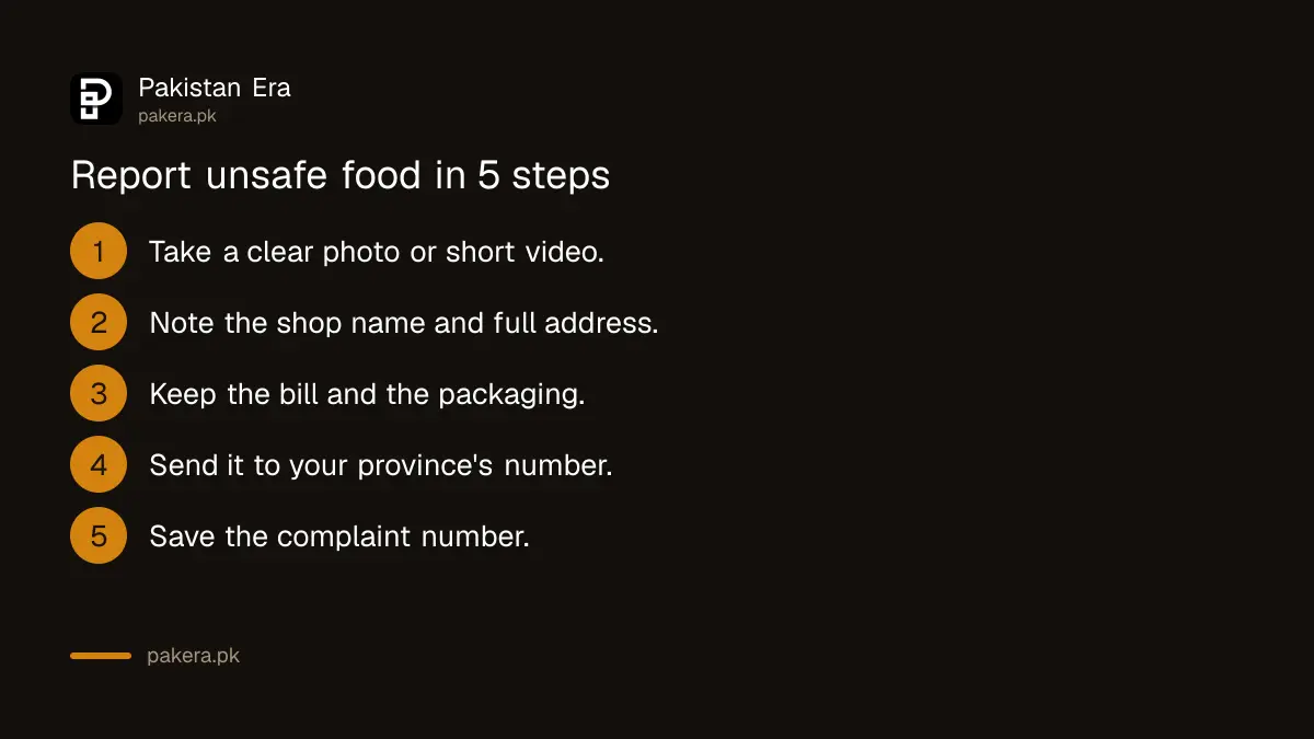 Five steps to report unsafe food to a provincial food authority in Pakistan