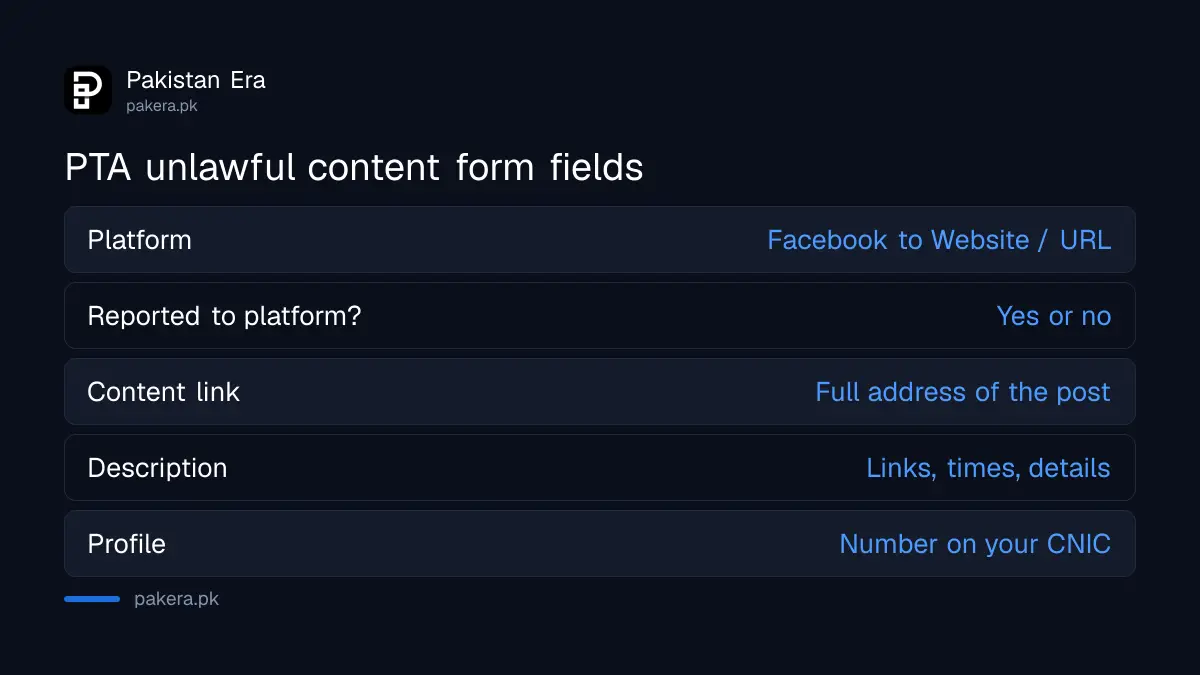 Fields in PTA's unlawful online content complaint form