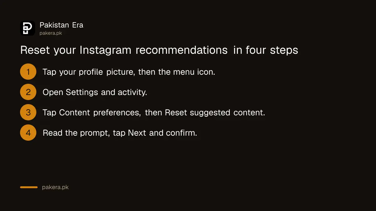 Four steps to reset suggested content in the Instagram app in Pakistan