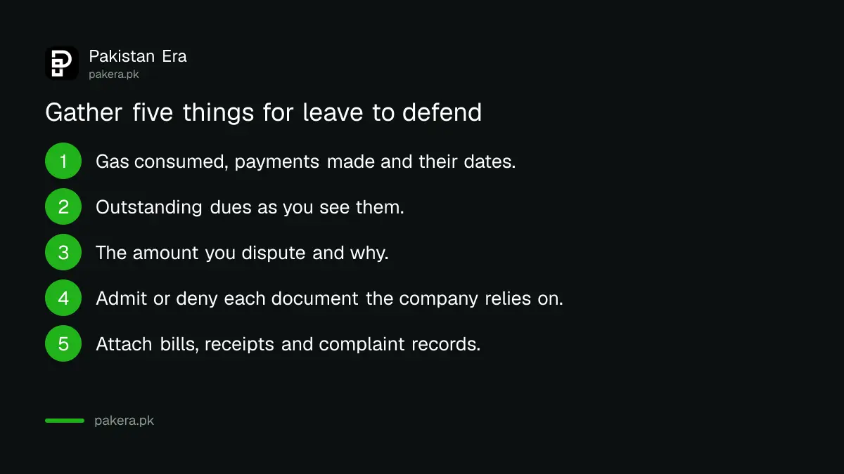 Papers to attach to an application for leave to defend in a Gas Utility Court