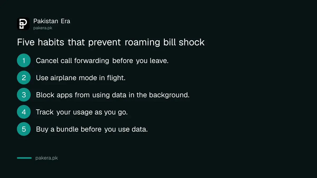 Checklist of habits that prevent surprise roaming charges on a Pakistani SIM
