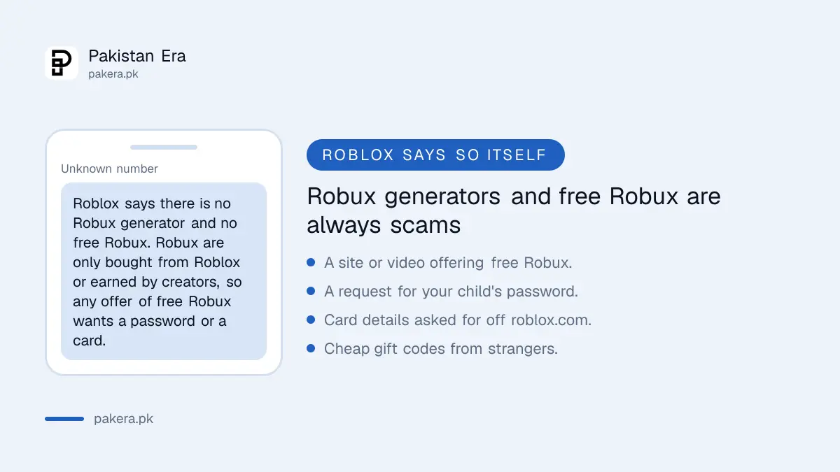 Robux scam warning signs for Pakistani parents