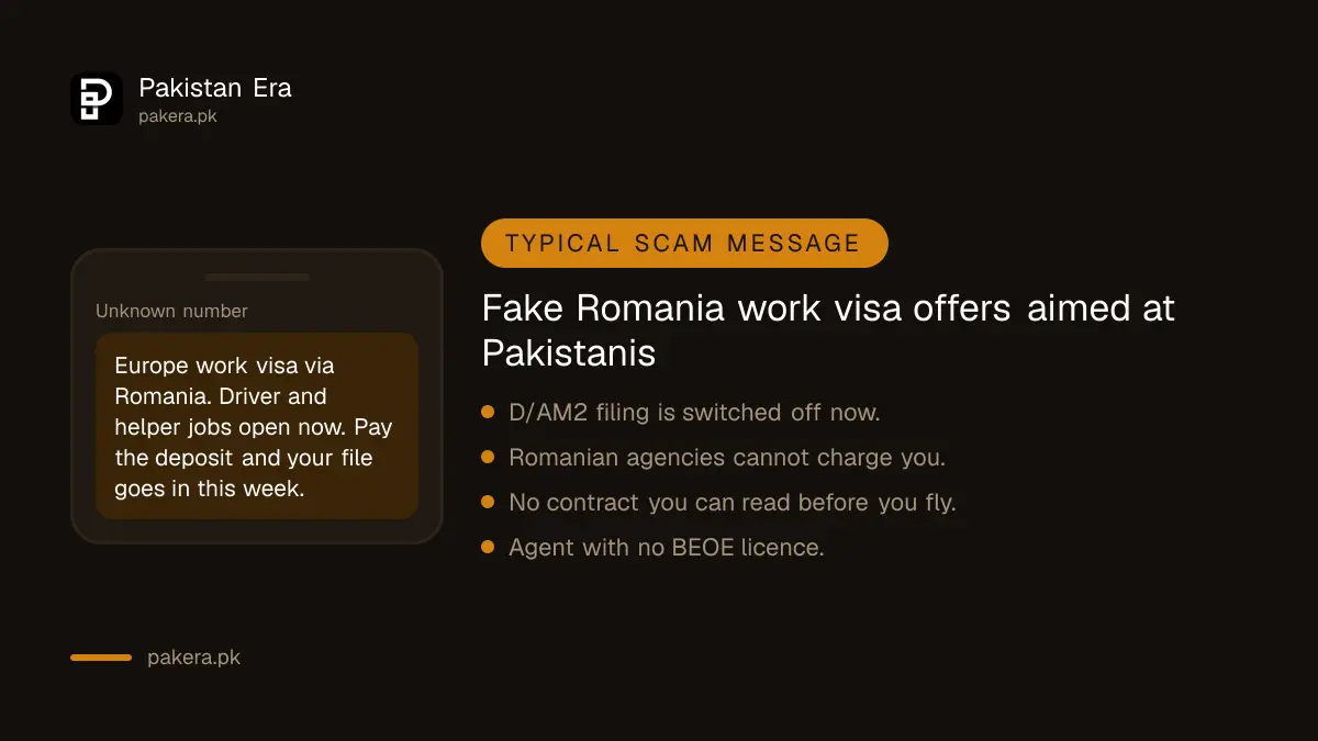 Warning signs of a fake Romania or Europe work visa offer aimed at Pakistanis