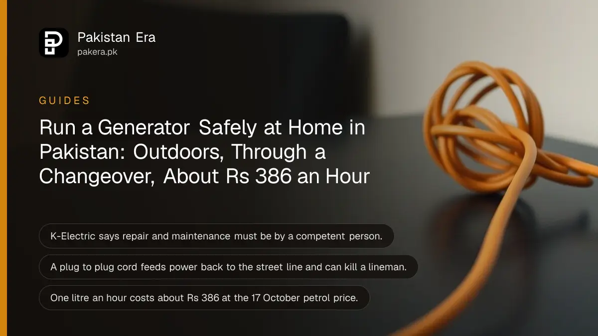 A coiled orange extension cord on a dark wooden table against a plain cream wall in soft daylight