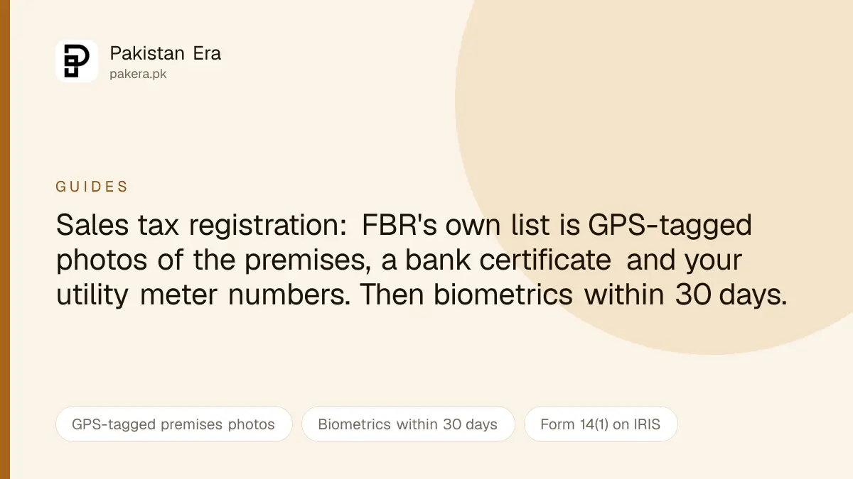 What FBR requires for sales tax registration in Pakistan