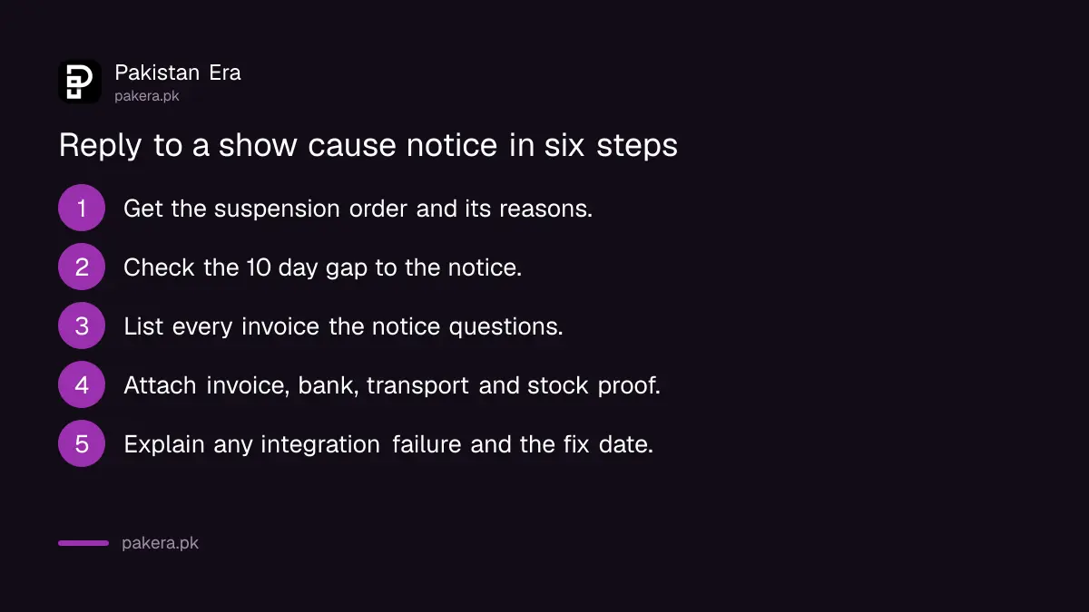 Six steps to reply to an FBR show cause notice after a sales tax registration suspension