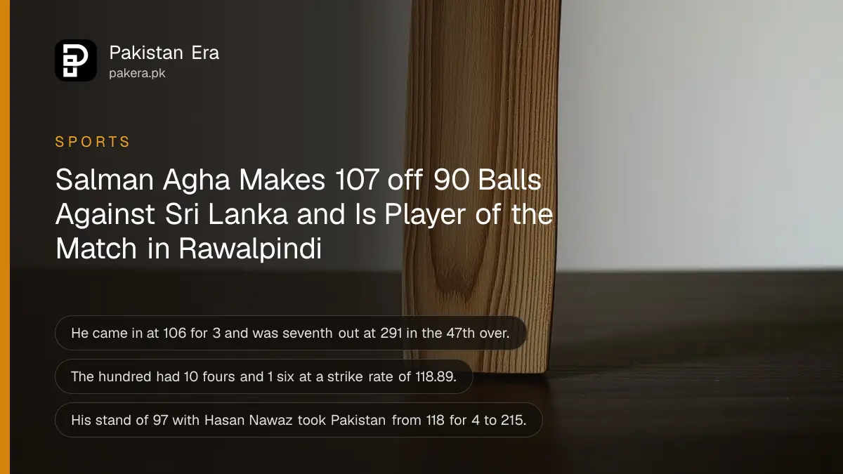 A single wooden cricket stump on a dark wooden table, for Salman Agha's 107 against Sri Lanka in Rawalpindi
