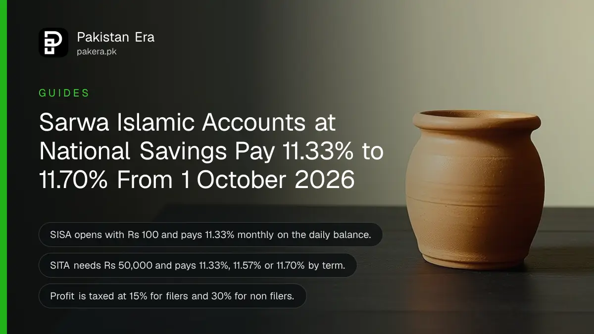 A clay money pot on a dark wooden table against a plain cream wall in soft daylight