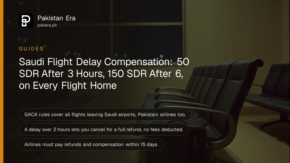 A quiet airport waiting area at night with empty seats and a large window showing runway lights
