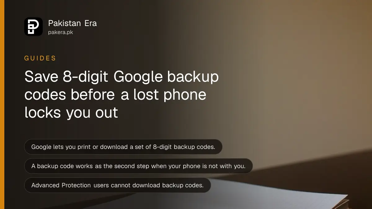 A closed notebook with a plain cover on a dark wooden table, for a guide to saving Google backup codes in Pakistan
