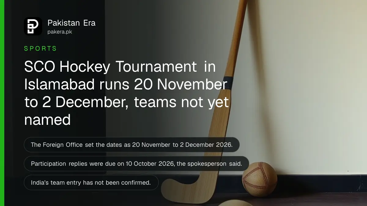 Hockey sticks and a ball in an empty room, for news on the SCO hockey tournament in Islamabad
