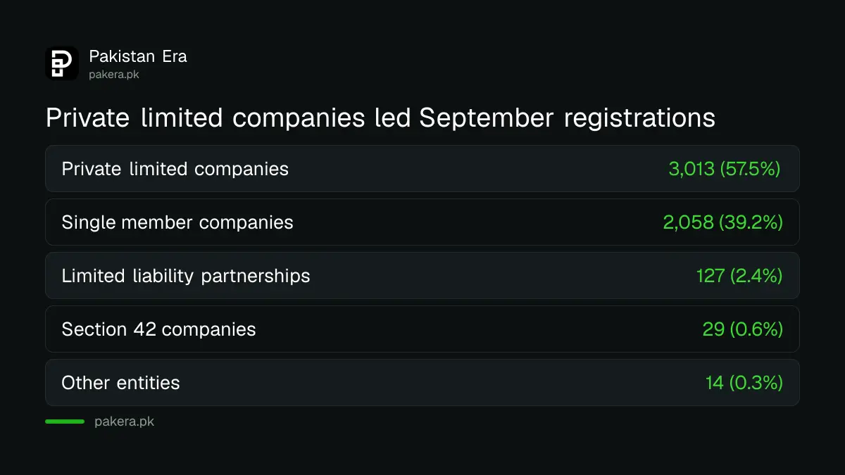 New SECP company registrations in September 2026 by company type