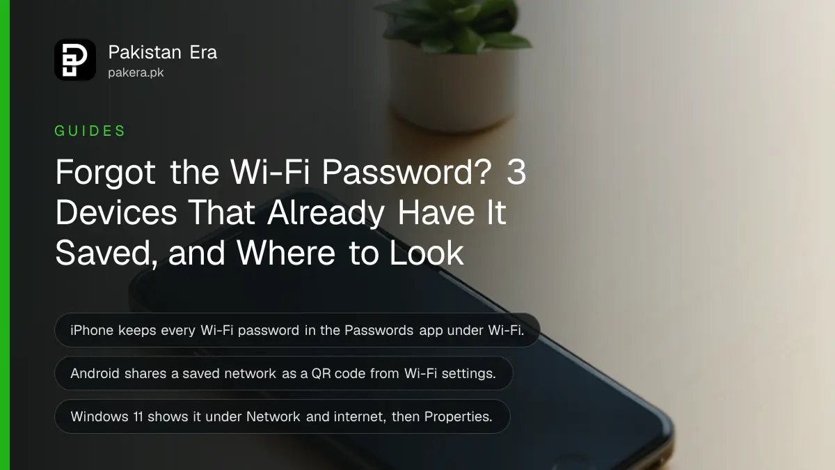 A smartphone on a wooden desk beside a plant