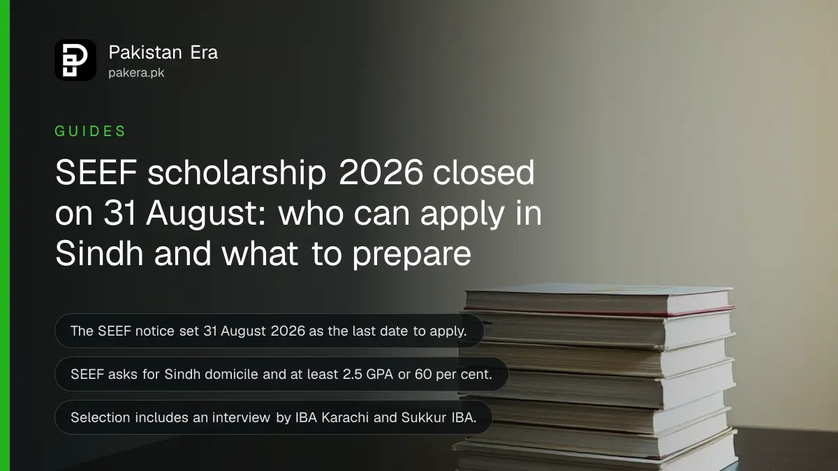 A stack of plain books on a dark wooden table, for a guide to the SEEF scholarship in Sindh