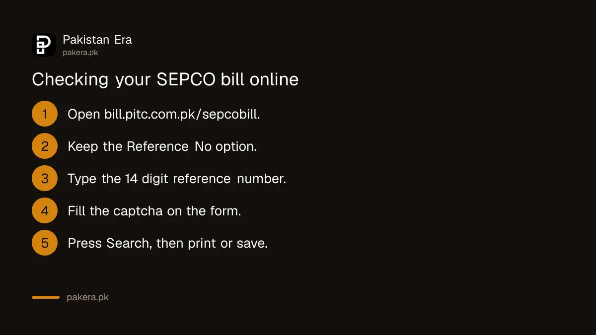 Five steps to check a SEPCO electricity bill online on the PITC bill portal