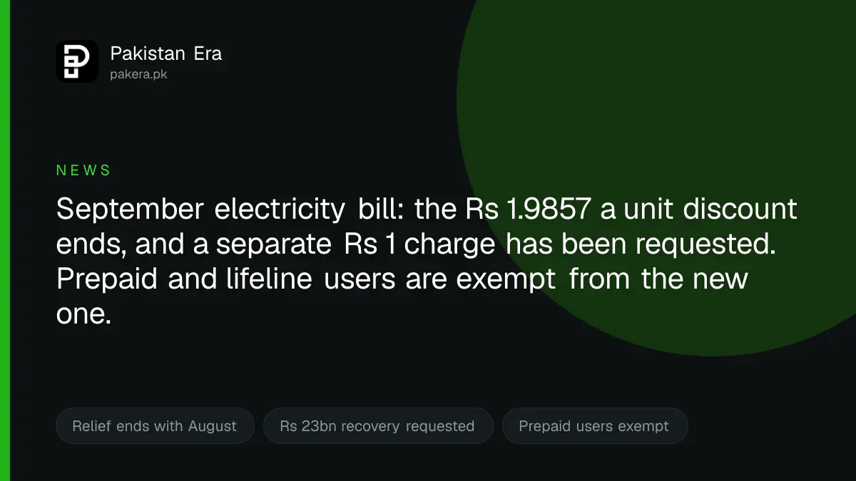 September electricity bill increase in Pakistan