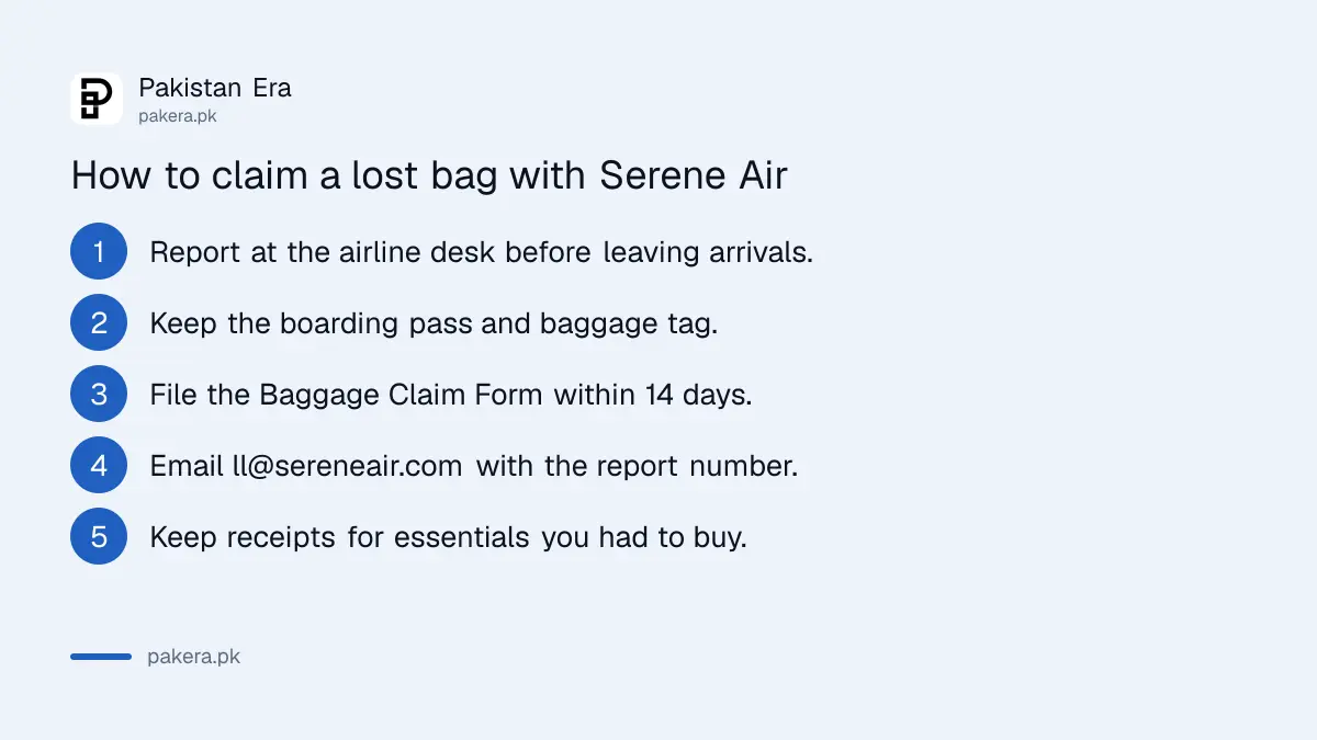 Five steps to claim a lost or delayed bag with Serene Air within 14 days