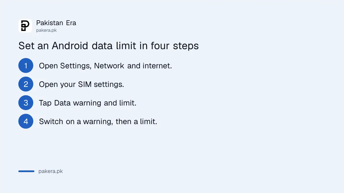 Steps to set a data warning and limit on an Android phone