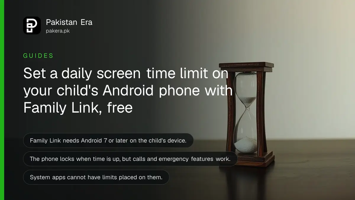 A sand timer on a dark wooden table, for a guide on screen time limits for children in Pakistan