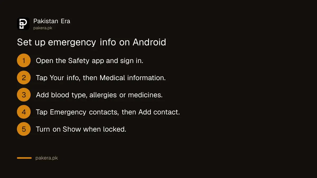 Steps to add emergency information on an Android lock screen