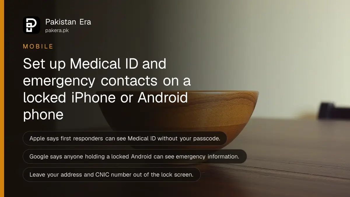 A wooden bowl on a dark wooden table, for an article on medical id iphone setup