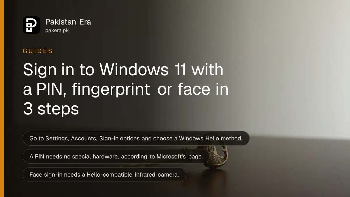 A brass key on a dark wooden table, for a guide to setting up Windows Hello sign-in